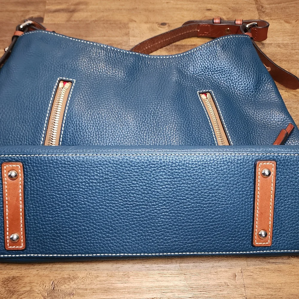 Dooney & Bourke Teal Leather Hobo Bag with Gold Accents